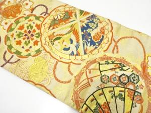 アンティーク　鏡裏に桧扇・華紋織り出し名古屋帯（材料）